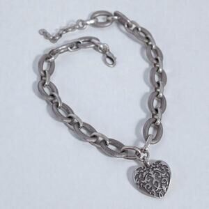 Brighton Cordoba Necklace Chunky Chain Heart Pendant Spanish Silver Plated